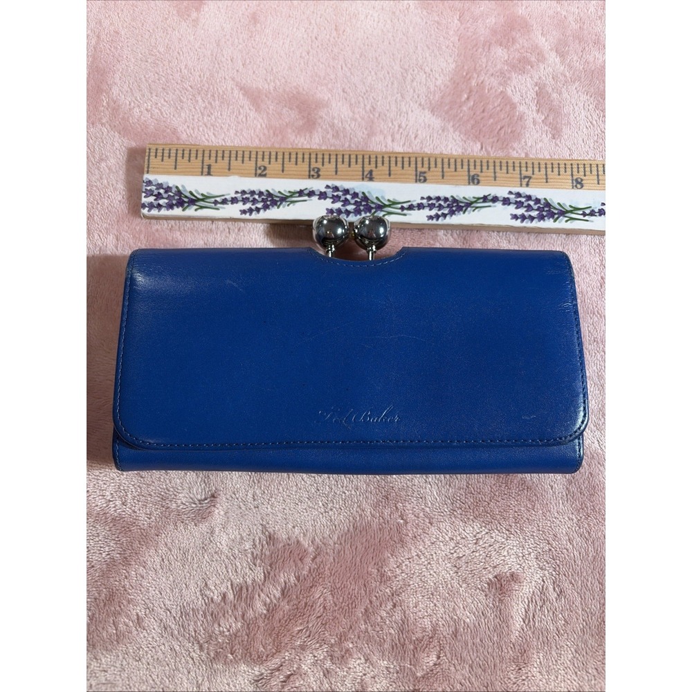 Ted Baker Blue Leather Kiss-lock Long Wallet.